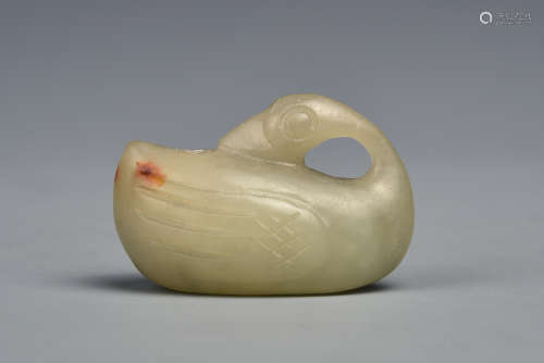 A WHITE AND RUSSET JADE GOOSE QING DYNASTY