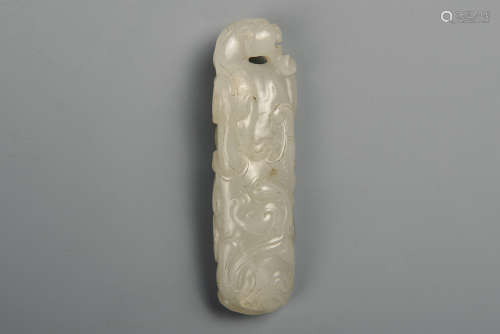 A CARVED WHITE JADE ORNAMENT QING DYNASTY