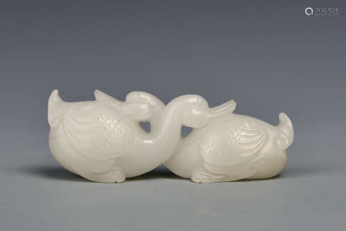A WHITE JADE DOUBLE GOOSES MING DYNASTY