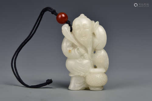 A CARVED WHITE JADE STANDING FIGURE QING DYNASTY