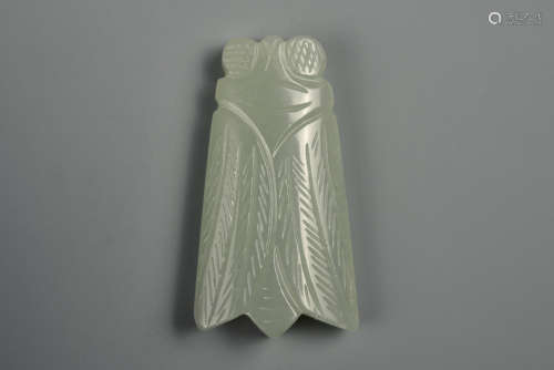 A PALE CELADON JADE CICADA  QING DYNASTY