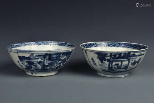 A MATCHED PAIR FIGURES IN LANDSCPAE BOWL QING DYNASTY