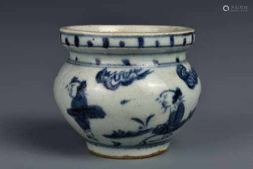 A BLUE AND WHITE FIGURES JAR MING DYNASTY