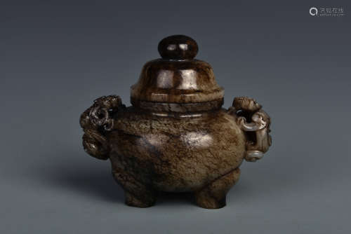 A WHITE AND BROWN JADE CENSER