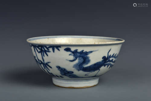 A BLUE AND WHITE PHOENIX BOWL QING DYNASTY