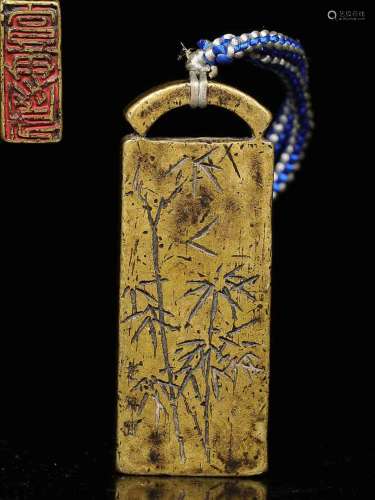 老铜錾刻竹叶纹印章