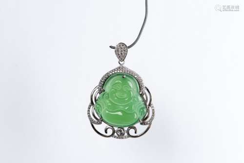 A BUDDHA JADEITE AND DIAMOND PENDANT