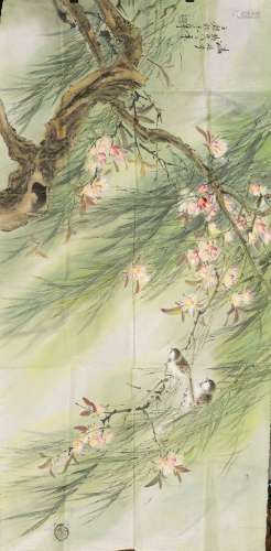 A CHINESE PAINTING OF A YARD OF FLOWERS