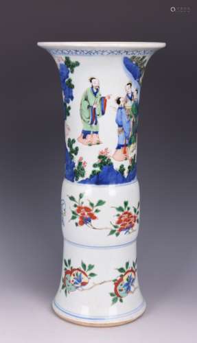 A WUCIA AND BLUE&WHITE 'FIGURAL' BEAKER VASE, QING DYNASTY, KANGXI PERIOD