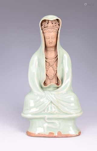 A LONGQUAN CELADON-GLAZED FIGURE OF GUANYIN, YUAN DYNASTY