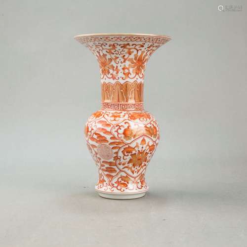 A IRON RED GILT-DECORATED PHOENIX TAIL VASE