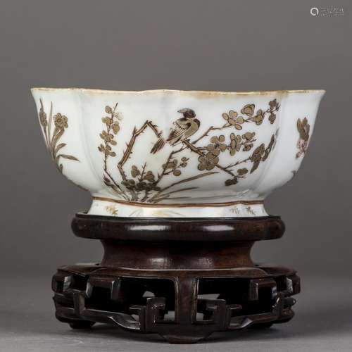 A 'BIRD AND FLOWER' PORCELAIN BOWL