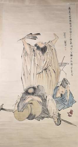 A CHINESE SCROLL PAINTING OF FIGURES