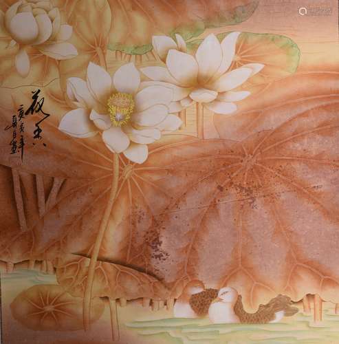 A CHINESE SCROLL PAINTING OF LOTUS