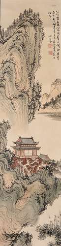 A CHINESE SCROLL PAINTING OF LANDSCAPE