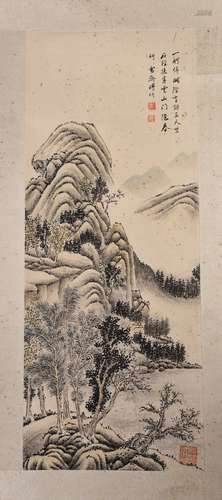 A CHINESE SCROLL PAINTING OF LANDSCAPE