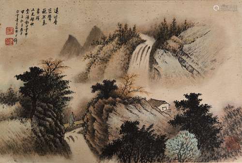 A CHINESE SCROLL PAINTING OF LANDSCAPE