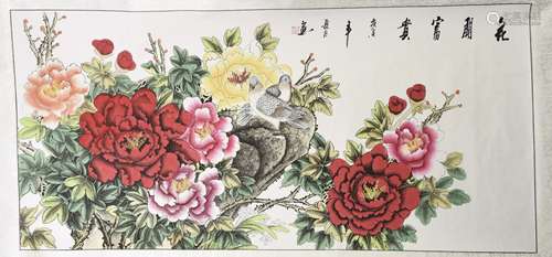 A CHINESE SCROLL PAINTING OF PEONY