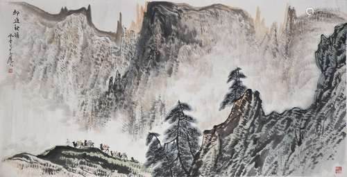 A CHINESE SCROLL PAINTING OF LANDSCAPE