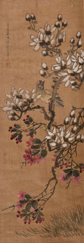 A CHINESE SCROLL PAINTING OF FLORAL MOTIF