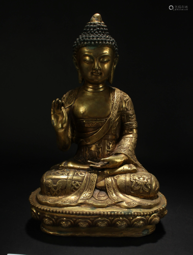 A Chinese Lotus-seated Gilt Buddha Fortune Statue