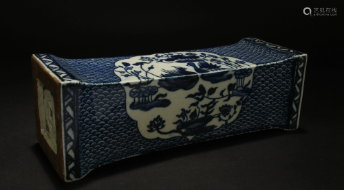 An Estate Chinese Blue and White Porcelain Pillow St…