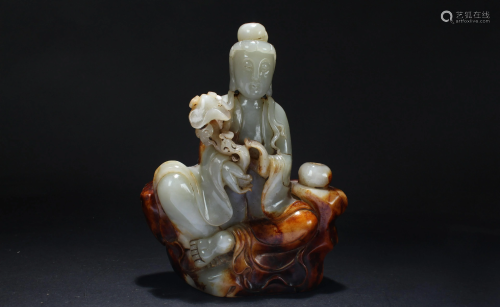 A Chinese Peaceful-pose Estate Jade-curving Guanyin