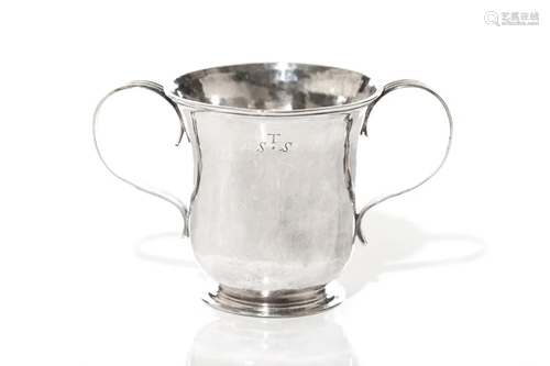 GEORGE II ENGLISH SILVER TWO HANDLED CUP, 241g