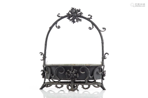 FRENCH WROUGHT IRON BASKET FORM JARDINIERE