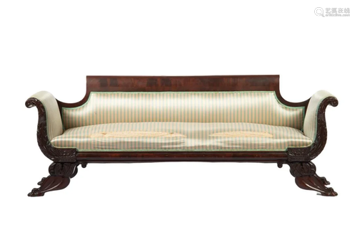 AMERICAN FEDERAL MAHOGANY ROLL ARM SETTEE