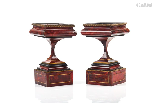 PAIR LACQUERED WOOD STANDS WITH GILT BORDER