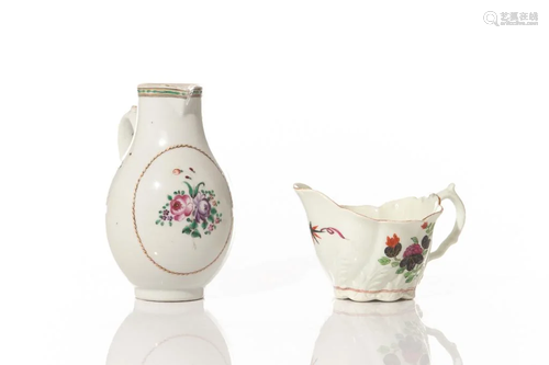 TWO 18TH C HAND PAINTED PORCELAIN CREAM JUGS