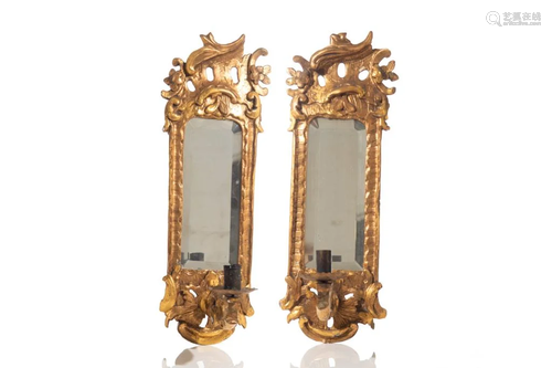 PAIR OF ANTIQUE GILTWOOD & MIRRORED SCONCES