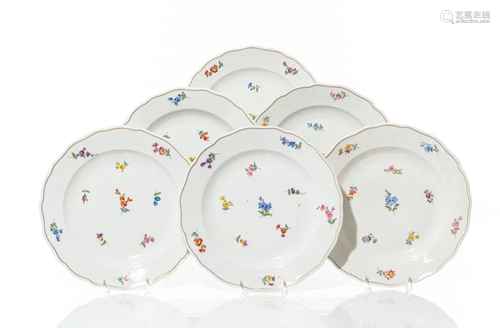 GROUP OF SIX MEISSEN FLORAL PAINTED DINNER DISHES