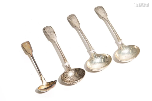 FOUR SILVER LADLES 275g