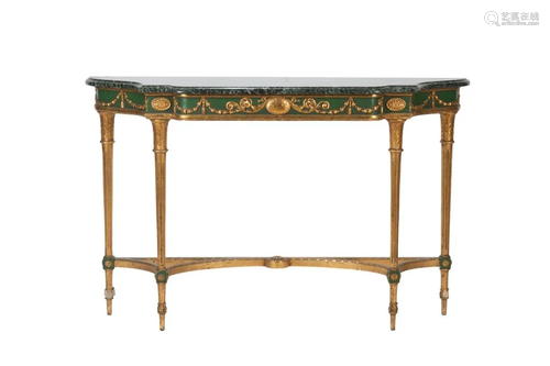 GREEN AND GILT PAINTED CONSOLE TABLE