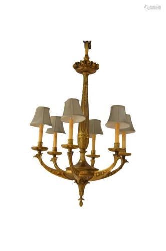 SIX BRANCH GILT BRONZE CHANDELIER