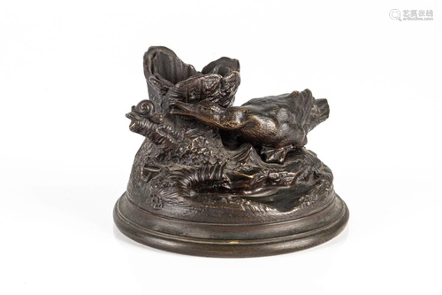 PATINATED BRONZE FIGURAL BIRD NEST MATCH HOLDER