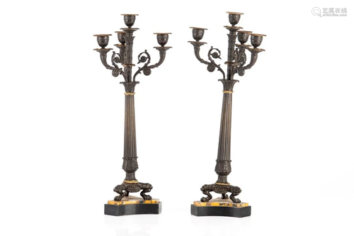 PAIR OF BRONZE CANDELABRA