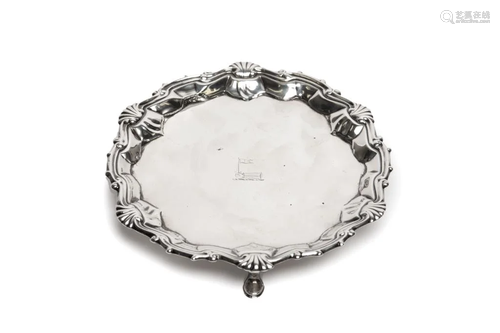 MID 18TH C SILVER SALVER, 218g