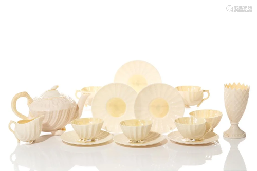 BELLEEK FOOTED SHELL FORM PARTIAL TEA SET