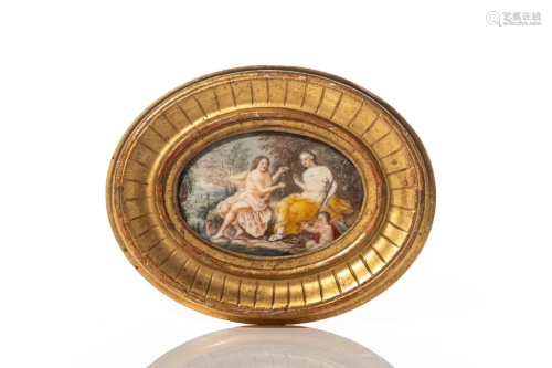 FRAMED PAINTED MINIATURE OF A CLASSICAL SCENE