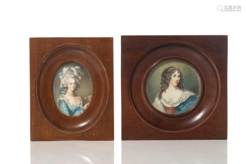 TWO HAND PAINTED FRENCH PORTRAIT MINIATURES