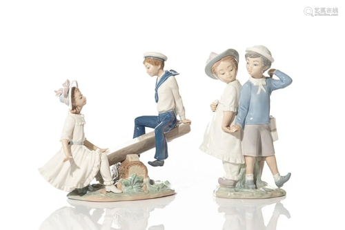 TWO LLADRO FIGURAL GROUPS OF CHILDREN PLAYING