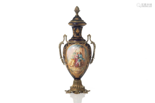LARGE URN FORM SEVRES VASE WITH DOUBLE HANDLES