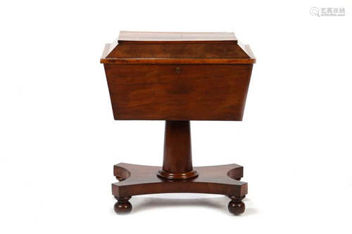 GEORGIAN FLAME MAHOGANY TEAPOY ON STAND