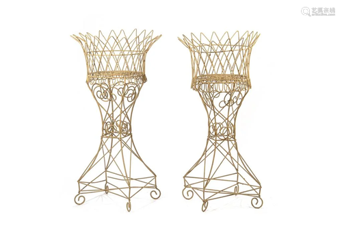 PAIR OF ANTIQUE WIREWORK PLANTER BASKETS