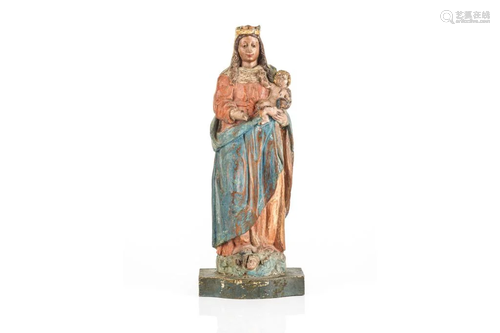 ANTIQUE POLYCHROME MADONNA & CHILD SANTOS FIGURE