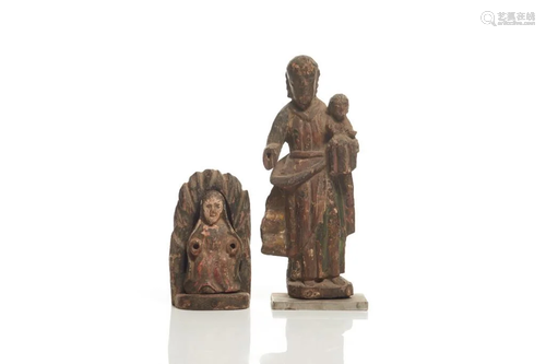 TWO CARVED WOOD POLYCHROME SANTOS FIGURES