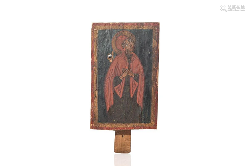 19TH C RUSSIAN ICON PAINTED ON WOOD PANEL